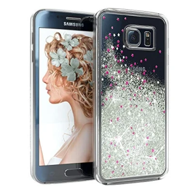 Abbildung von EAZY CASE Hülle kompatibel mit Samsung Galaxy S6 Schutzhülle Flüssig Glitzer, Handyhülle, Schutzhülle, Back Cover Glitter Flüssigkeit, aus TPU/Silikon, Transparent/Durchsichtig, Silber
