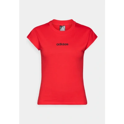 Abbildung von adidas Damen Essentials LINEAR Cotton T Shirt, Pure Ruby/Black, M