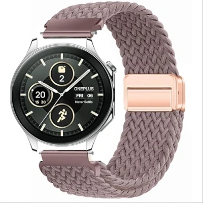 Abbildung von GIOPUEY Armband Kompatibel mit OnePlus Watch 2, Geflochtenes Nylon [Unisex] elastisch Ersatzarmband Purple