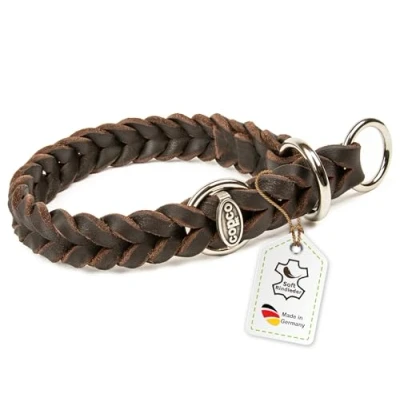 Abbildung von CopcoPet Hunde Halsband Fettlederhalsband mit Zugstopp Ring, Messing, Leder, Geflochten, Handarbeit