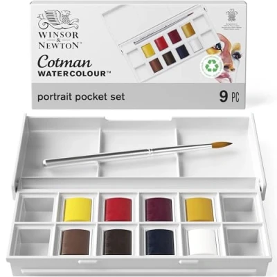 Abbildung von Winsor &amp; Newton 0390670 Cotman Aquarellfarben im Set, Lebendige mit ausgezeichneter Transparenz 8 Farben Set Taschenpinsel Porträts
