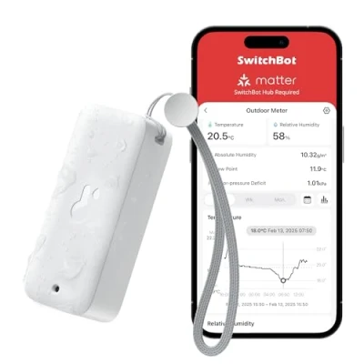 Abbildung von SwitchBot IP65 Hygrometer Thermometer Innen Außen, Bluetooth con Taupunkt/VPD/Absolute Feuchtigkeitssensor, Außenthermometer, Hub ist für den Wi Fi Modus erforderlich 2,4 GHz Nur