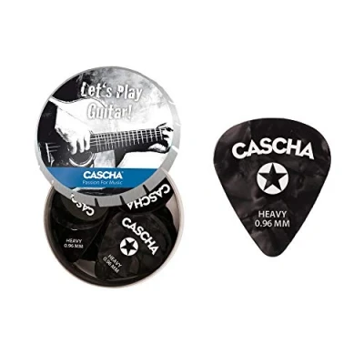 Abbildung von CASCHA Gitarren Plektrum Heavy 24 Stück I hochwertiges Plektren Set aus robustem &amp; griffigem Celluloid inkl. praktischer Aufbewahrungs Box 0,96 mm Plektron schwarz Stück, HH 2295
