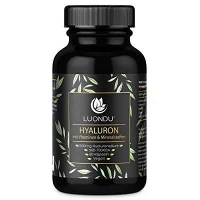 Abbildung von Hyaluron Kapseln hochdosiert 500mg 90 Stück (3 Monate) Hyaluronsäure mit Vitamin C, Zink, Selen, B2 Laborgeprüft, Vegan, hergestellt in DE