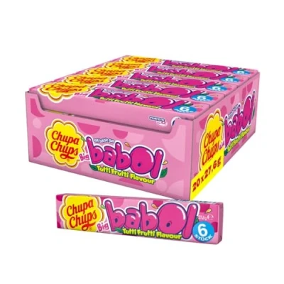 Abbildung von Chupa Chups Big Babol Tutti Frutti Bubble Gum, Theken Display enthält 20 Stangen Kaugummis mit Frucht Geschmack, für große Kaugummi Blasen, 20x27,6g
