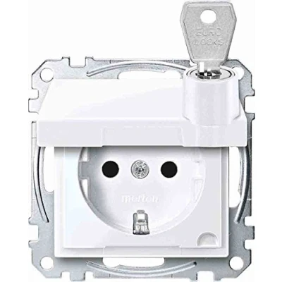 Abbildung von Schneider Electric Merten MEG2315 0325 SCHUKO Steckdose Klappdeckel,Schutzkontaktsteckdose, abschließbar,verschiedene Schließungen, BRS, Steckklemmen, aktivweiß glänzend,System M