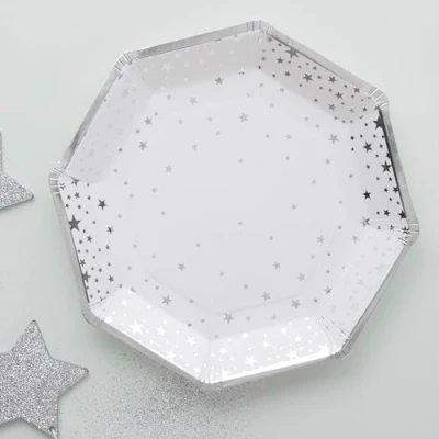 Abbildung von Ginger Ray Christmas Silver Foiled Star Paper 8 Stück, Silber, 23 centimeters