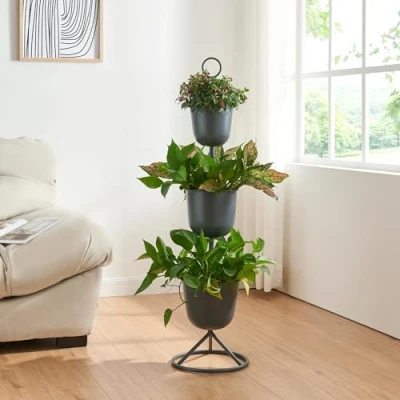 Abbildung von en.casa Blumenständer, »Alphen« mit 3 Töpfen 110xØ28cm Metall Schwarz