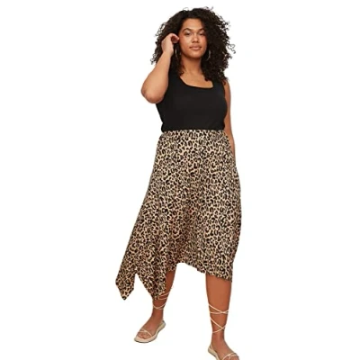 Abbildung von TRENDYOL Damen Tier Midi Asymmetrisch Eine Linie Rock in Übergröße Skirt, Brown, 5XL Größen
