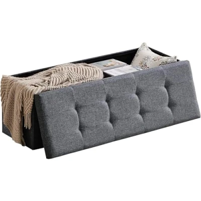 Abbildung von Zedelmaier Sitzbank mit Stauraum Sitzhocker Faltbar Truhen, Deckel Abnehmbar,Sitztruhe belastbar bis 300 kg, 114x38x38 cm (Grau Leinen)