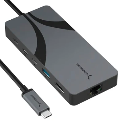 Abbildung von SABRENT USB4 Hub mit 2 USB C (10Gbps) Anschlüssen, A Anschluss, HDMI 8K@60Hz, RJ45 2,5 GbE Ethernet Port und 85W PD 3.0 (HB U4HP)