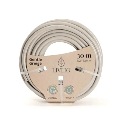 Abbildung von LIVLIG Gartenschlauch 30m, 1/2 Zoll Made in Germany, Wasserschlauch 30m aus recyceltem PVC, formstabil, Farbe: Greige