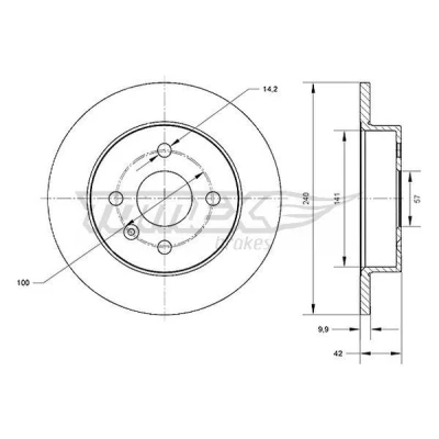 Abbildung von TOMEX brakes TX 70 23 Bremsscheibe Hinterachse 240 9,9 4 100 voll lackiert OPEL: Astra H TwinTop, Meriva A, Schrägheck