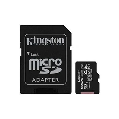 Abbildung von Kingston 256GB microSDHC Canvas Select Plus 100MB/s Read A1 Class 10 UHS I Speicherkarte + Adapter mit frustfreier Verpackung (SDCS2/256GBET)