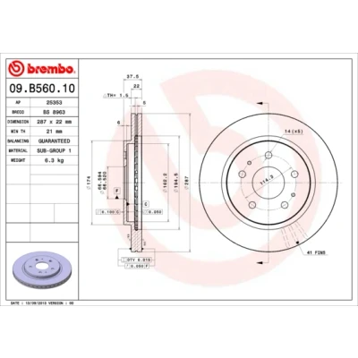 Abbildung von BREMBO 09.B560.10 Bremsscheibe 287 22 5 innenbelüftet DAIHATSU: Terios II