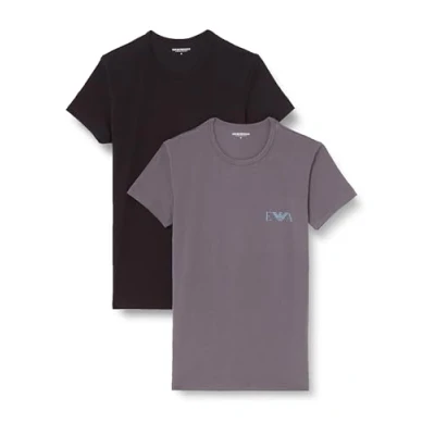 Abbildung von Emporio Armani Herren Bold Monogram Crew Neck 2er Pack T Shirt, Schwarz/Magnet, L