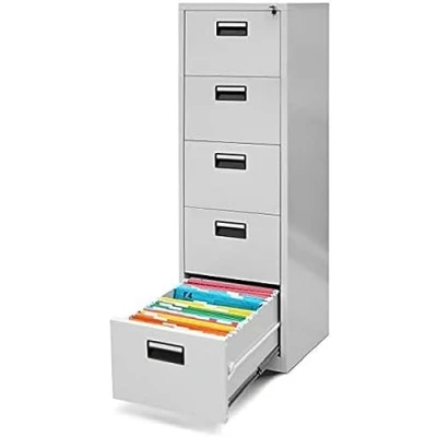 Abbildung von Hängeregistraturschrank V005 Hängemappenschrank Hängeregisterschrank Aktenschrank mit 5 Schubladen Pulverbeschichtung Stahlblech 162 cm x 46 62 (H B T) (Grau)
