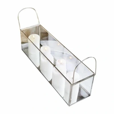 Abbildung von Loberon Windlicht Quinton, filigranes Gestell, vielseitig zu dekorieren, Boden aus Spiegelglas, Wohn Accessoire, Edelstahl, Glas, klar/Silber