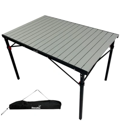 Abbildung von Skandika Aluminium Klapptisch Maikku Alu Campingtisch für 6 Personen, 80 kg Traglast, 107 x 70 cm, wasserfest, klappbar, leicht, einrollbare Tischplatte Falttisch Garten, Angeln (Schwarz)