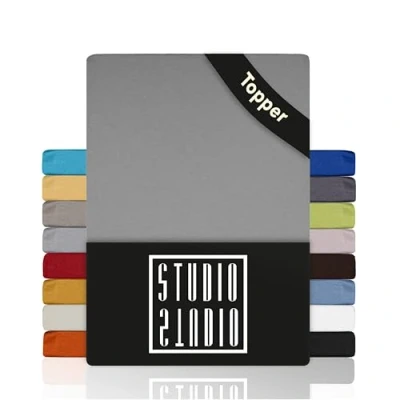 Abbildung von STUDIO Spannbettlaken Basic Topper, viele Größen, 100% Baumwolle, OEKO TEX 100, Jersey, Gummizug: rundum, (1 Stück), 90x200 cm Topper Spannbetttuch bis 14 Höhe Silber