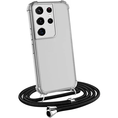 Abbildung von MyGadget Handykette für Samsung Galaxy S21 Ultra 5G [ TPU Hülle mit verstellbaren Band ] Handyhülle Handyband zum Umhängen Kordel Schnur Case Schutzhülle Schwarz