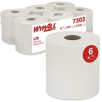 Abbildung von WYPALL* L20 EXTRA Wischtücher, Zentralentnahme, 7303 6 Rollen x 300 weiße, 2 lagige Blätter