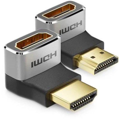 Abbildung von deleyCON 2 Stück HDMI Adapter Kupplung Verbinder 8K@60Hz / 4K@120Hz UHD Aluminium 2.1 ARC HDR10+ Dolby Vision VRR ALLM 48Gbps 90 270 Gewinkelt Grau Schwarz