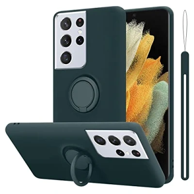 Abbildung von Cadorabo Hülle kompatibel mit Samsung Galaxy S21 Ultra Schutzhülle TPU Silikon Case Liquid Design Ring Slim Kratzfest Liquidsilikon Microfaser für in Grün