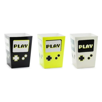 Abbildung von Popcorntüten Gaming 7x7x12cm 6er Set Candy Bar/Salty Bar Tüten für Süßigkeiten und Party Snacks Kindergeburtstag Mottoparty Schwarz Weiß Gelb