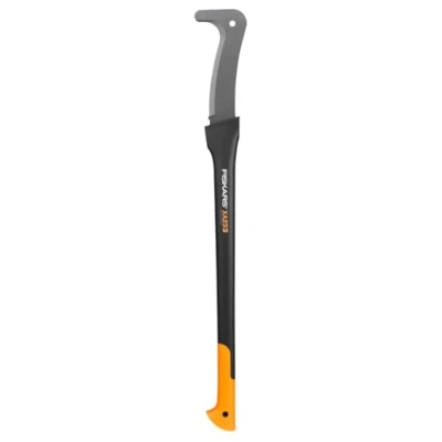 Abbildung von Fiskars lange Machete, Länge: 94,5 cm, Antihaftbeschichtet, Gehärtete Stahlklinge/Glasfaserverstärkter Kunststoffgriff, Inklusive Schutzhülle, Schwarz/Orange, WoodXpert, XA23, 1003621