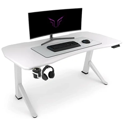 Abbildung von Ultimate Setup® Gaming Tisch höhenverstellbar elektrisch, Gamer Tisch, Schreibtisch, Desk, 160x80 cm, weiß