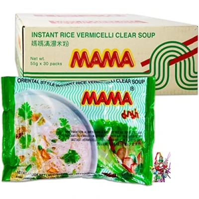 Abbildung von yoaxia ® 30er Pack [ 30x 55g ] MAMA Instant Reis Vermicelli Clear Soup orientalischer Art Klare Reisnudelsuppe Fadennudeln + ein kleiner Glücksanhänger gratis