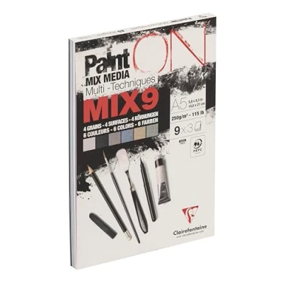 Abbildung von Clairefontaine 960074C Block PaintON mit 27 Bögen, 250g, 4 Körnungen und 6 Farben sortiert, 9 x 3 DIN A5, 1