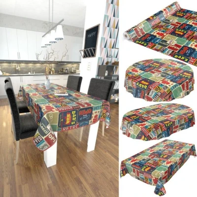 Abbildung von ANRO Tischdecke Wachstuch Retro Rot Robust Wasserabweisend Breite 140 cm, Glatt