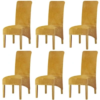 Abbildung von LANSHENG Stretchy XL Stuhlbezüge für Esszimmerstühle, Stretch Spandex mit Gummiband Stuhlbezug,Velvet Large Dining Chair Schonbezüge Restaurant Hotel Party Bankett (Senf,6er Set (Groß))