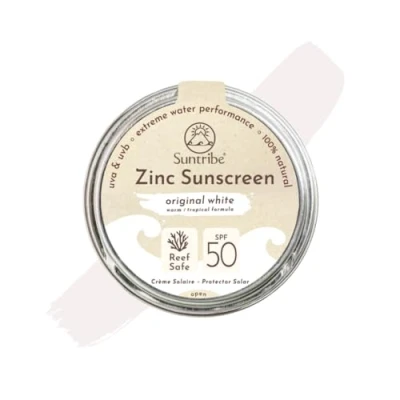 Abbildung von Suntribe Mineralische Bio Zinksonnencreme Gesicht &amp; Sport LSF 30/45 g, Original Weiß 100% Natürlich, Riffsicher Surf Zinkpaste Mineralischer UV Filter Sehr Wasserfest, Zero Waste