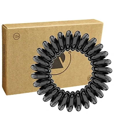 Abbildung von Reskthetic hochwertige Spiral Haargummi (schwarz), schonend zum Haar, nachhaltig, umweltfreundlich, (Telefonkabel, Zopfgummis) für Mädchen &amp; Frauen/Damen (12 x 4 cm)