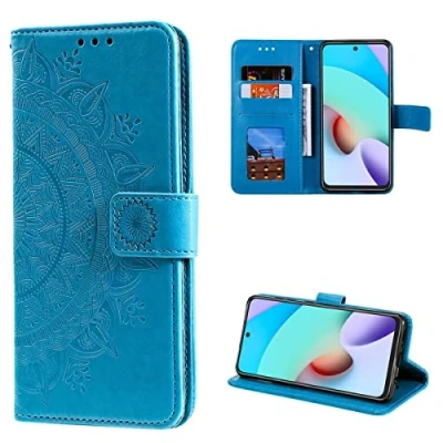 Abbildung von CoverKingz Handy Cover kompatibel mit Xiaomi Poco M4 Pro 5G Handyschutz Kartenfach Klapphülle Bookcase Hülle aufklappbar Motiv Mandala Blau