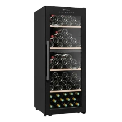 Abbildung von Climadiff 2 Zonen Weinkühlschrank CLD115B1, 110 Flaschen, Temperier Servier Weinschrank, Glastür aus UV undurchlässigem Glas, Temperaturbereich von 5C bis 20C, freistehend