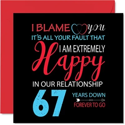 Abbildung von Stuff4 Lustige Grußkarte zum 67. Jahrestag für Ehemann, Ehefrau, Your Fault I&#039;m Extremely Happy 67th Wedding Anniversary Partner, 145 mm x