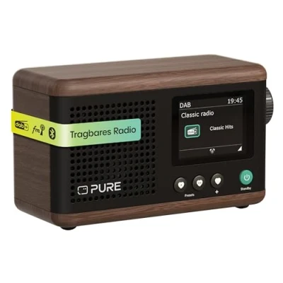 Abbildung von Pure Classic Mini Tragbares Digitalradio DAB+ &amp; UKW Radio Bluetooth 5.3 15 Stunden Akkulaufzeit 2 Equalizer Optionen 2,4 Zoll Farbdisplay Trageband Braun/Walnuss Kompakt leicht
