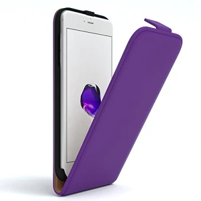 Abbildung von EAZY Case Hülle kompatibel mit iPhone 7 Plus / 8 Flip Cover zum Aufklappen, Handyhülle aufklappbar, Schutzhülle, Flipcover, Flipcase, Flipstyle vertikal klappbar, aus Kunstleder, Lila