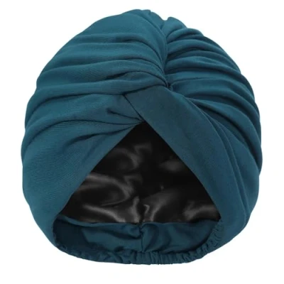 Abbildung von Hat Hut Silk Seidenhaube zum Schlafen Satin Turban für Frauen Bonnet Schlafmütze Locken Verstellbarer Kopf Wrap (Dunkles Türkis)