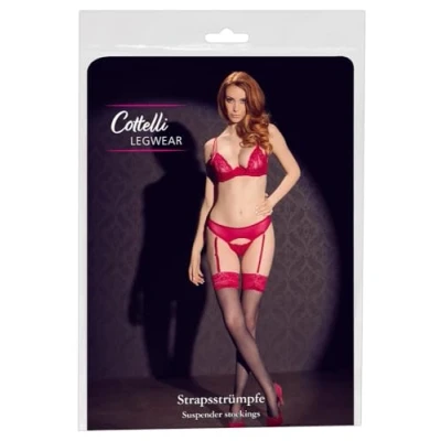 Abbildung von Straps Strümpfe mit rotem Spitzenabschluss