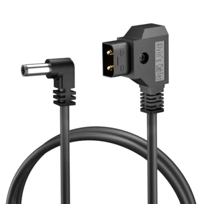 Abbildung von Alvin&#039;s Cables Power Tap D auf 2,1 DC 12V rechtwinkliges Kabel für Blackmagic Design Video Assist, Atomos Shogun, SmallHD 702 Monitor 60cm