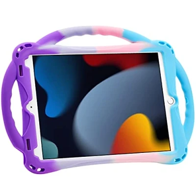 Abbildung von Kinderhülle für iPad 10.2 9th (2021)/8th (2020)/7th(2019), TopEsct Stoßfester Griff Stand Hülle kompatibel mit 9/8/7 Generation (Violett&amp;Türkis)