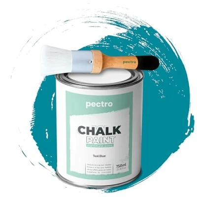 Abbildung von PACK Kreidefarbe für möbel 750ml + Malerpinsel speziell Chalk Paint Möbellack Natürlicher Kreideeffekt Farbe Holz (Grünlich Blau)