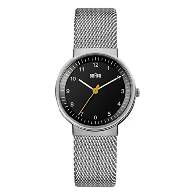 Abbildung von Braun Ladies 3 Hand Analogue Quartz Watch, Black Dial and Steel Milanese Mesh Strap, 33mm Stainless Case, Model BN0031BKSLMHL.