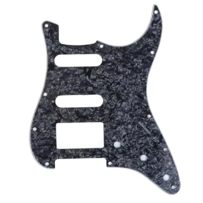 Abbildung von Musiclily Pro 11 Löcher HSS Strat Pickguard Gitarren Schlagbrett für American Modern Style Stratocaster E Gitarre,4 lagig Black Pearl