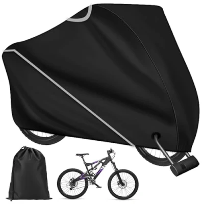 Abbildung von Fahrradabdeckung Wasserdicht, Fahrradgarage FüR 2 FahrräDer 210d Hochwertige QualitäT Oxford Gewebe, Regenschutz Fahrrad Jedes Wetter, FahrradschutzhüLle Mit Beutel（200x110x90cm）